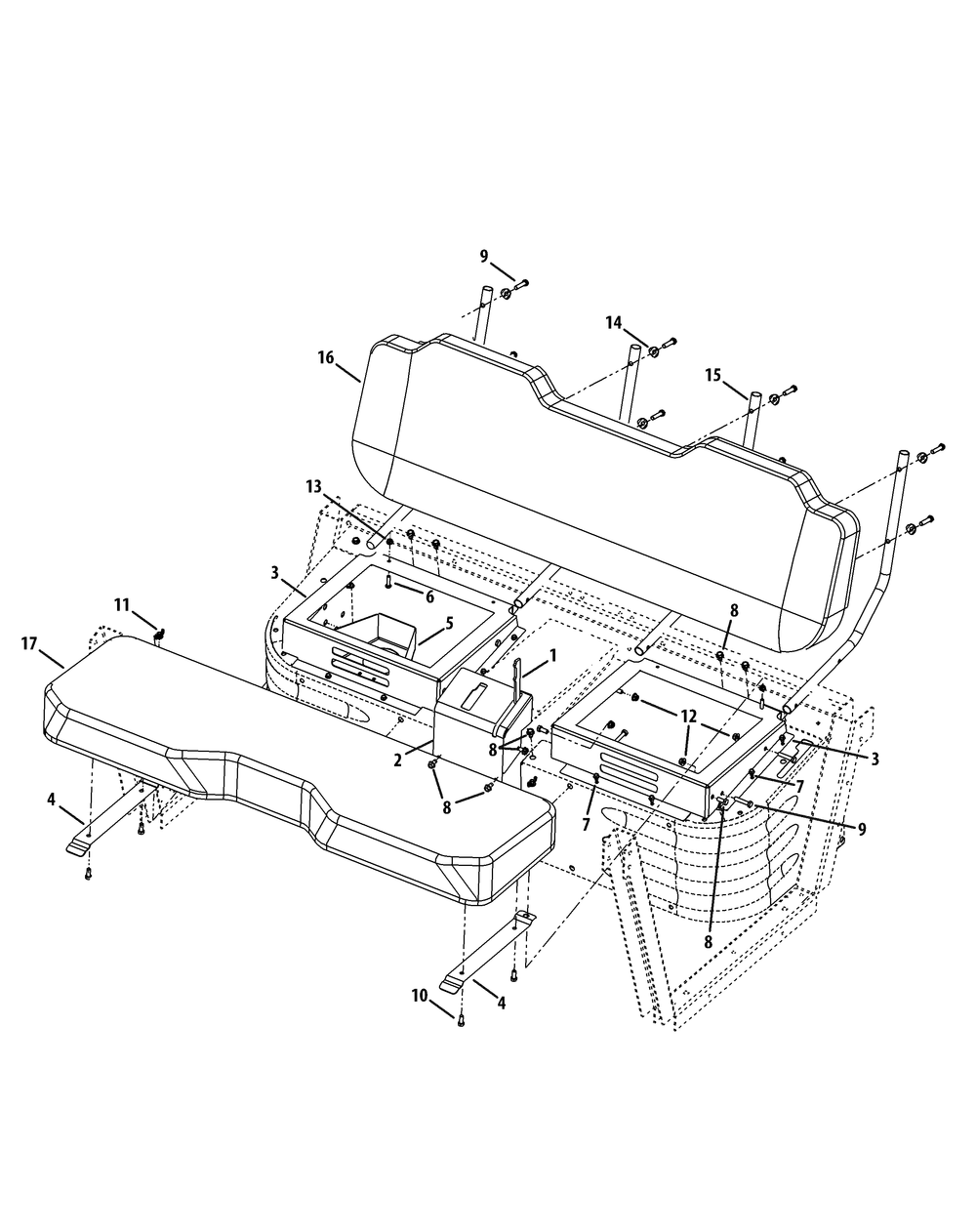 Bench Seat Diagram and Parts List for 39A70003100  Cub Cadet Lawn Tractor Accessories
